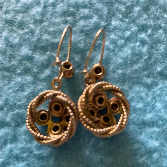 AMETHYST vintage rare antique faux cluster pierced wire earrings drop style gold - Picture 3 of 7